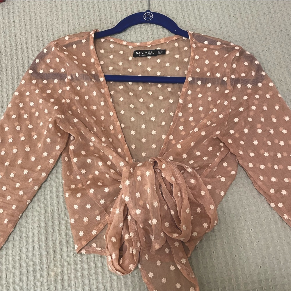 Sheer floral tie- front top